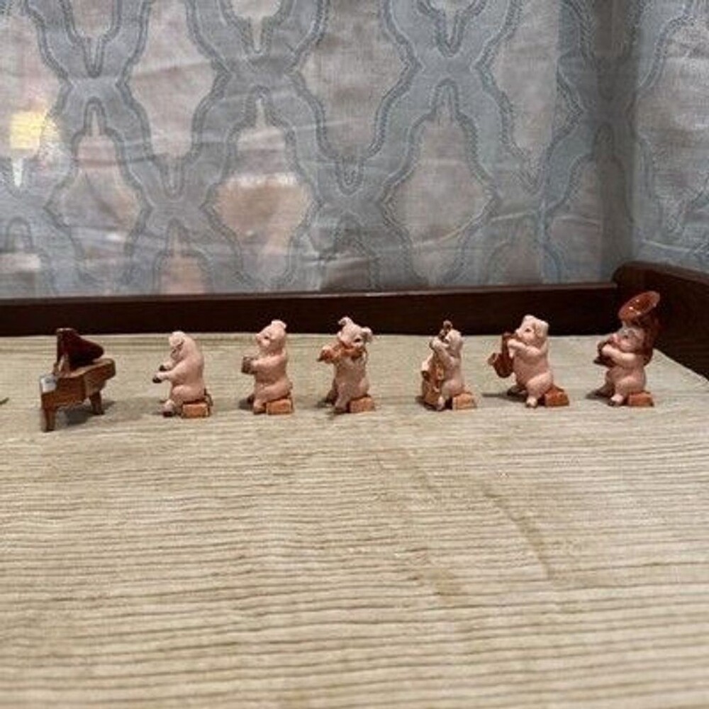 Vintage Pig Band Set Of 6 (Plus Piano ) Jazz Music Adorable Porcelain Pigs